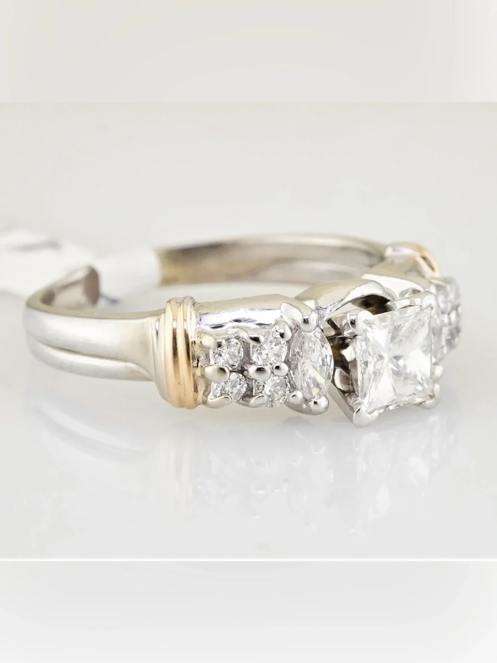 Solid 14k white and yellow gold natural diamond princess cut engagement ring